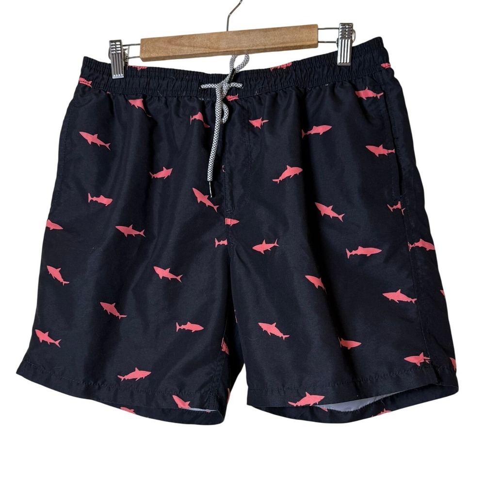 Maamgic Men Swim Trunks Large Black Pink Shark Print Mesh Lined Beach Summer
